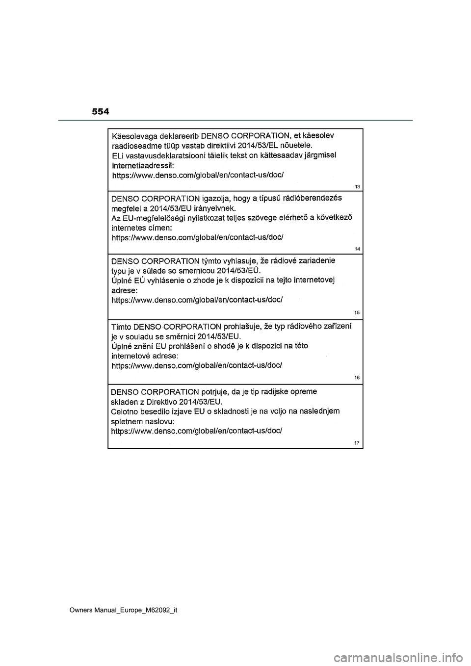 TOYOTA MIRAI 2022 Manuale duso (in Italian) 554
Owners Manual_Europe_M62092_it TOYOTA MIRAI 2022 Manuale duso (in Italian) 554
Owners Manual_Europe_M62092_it
