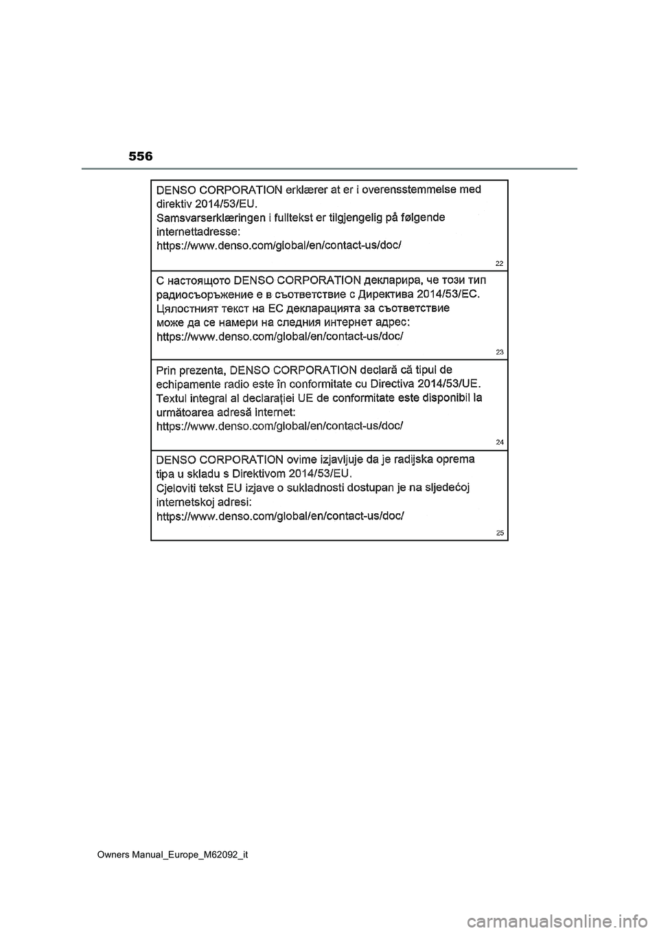 TOYOTA MIRAI 2022 Manuale duso (in Italian) 556
Owners Manual_Europe_M62092_it TOYOTA MIRAI 2022 Manuale duso (in Italian) 556
Owners Manual_Europe_M62092_it