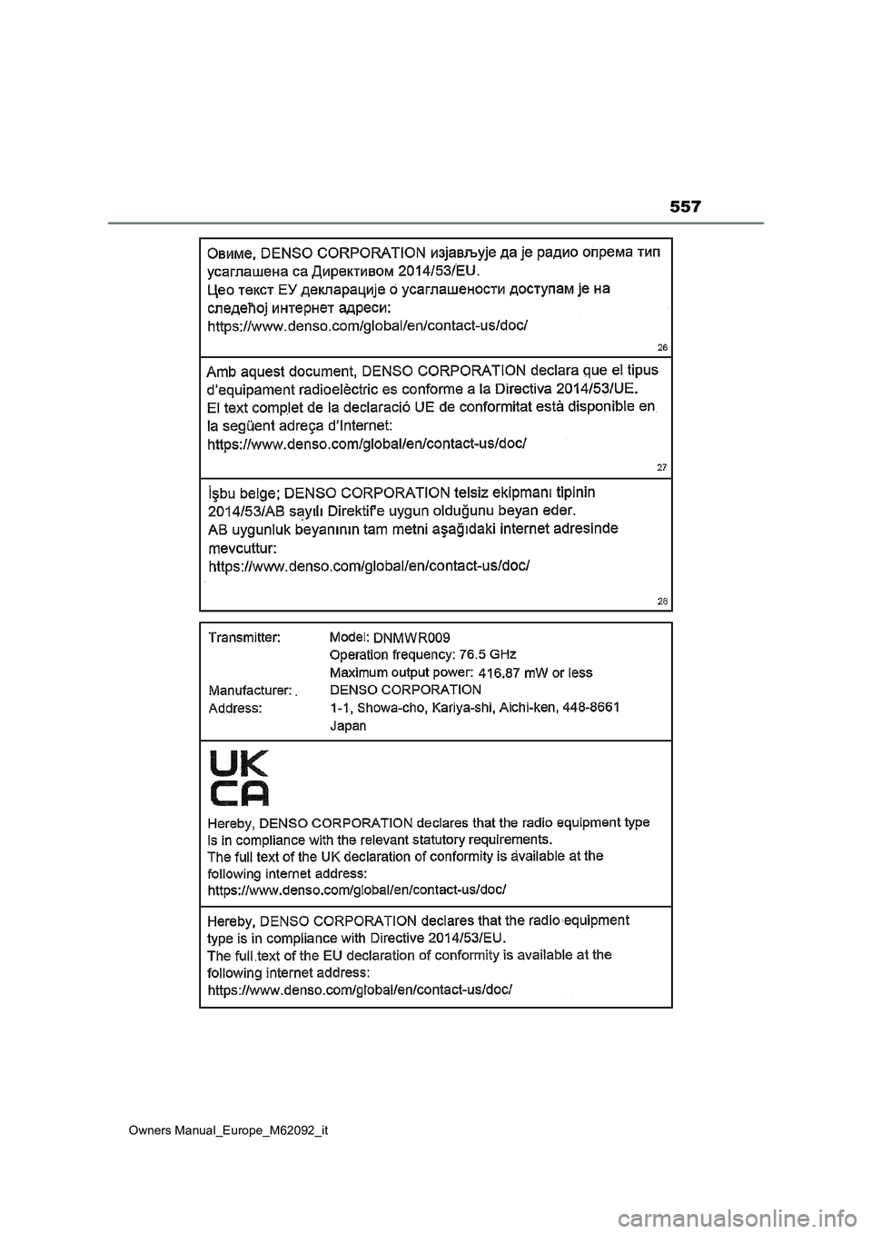 TOYOTA MIRAI 2022 Manuale duso (in Italian) 557
Owners Manual_Europe_M62092_it TOYOTA MIRAI 2022 Manuale duso (in Italian) 557
Owners Manual_Europe_M62092_it