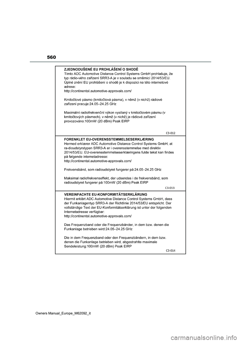 TOYOTA MIRAI 2022 Manuale duso (in Italian) 560
Owners Manual_Europe_M62092_it TOYOTA MIRAI 2022 Manuale duso (in Italian) 560
Owners Manual_Europe_M62092_it
