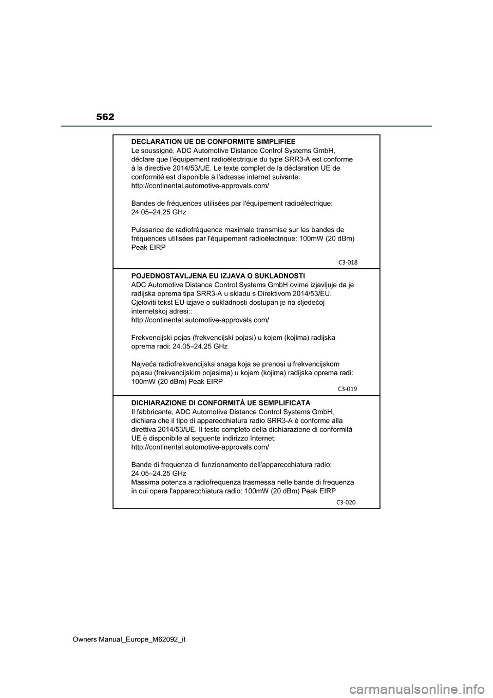 TOYOTA MIRAI 2022 Manuale duso (in Italian) 562
Owners Manual_Europe_M62092_it TOYOTA MIRAI 2022 Manuale duso (in Italian) 562
Owners Manual_Europe_M62092_it