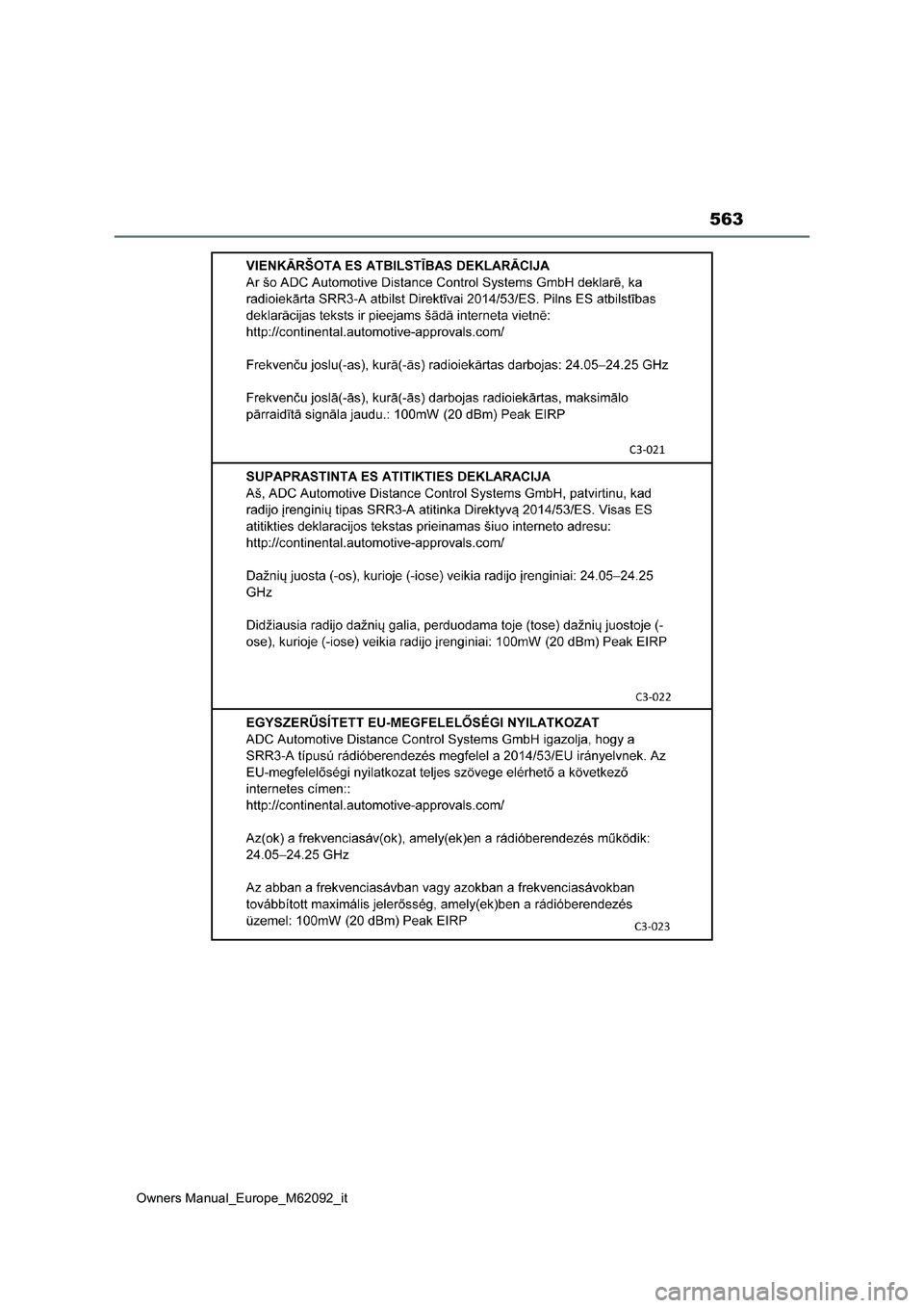 TOYOTA MIRAI 2022 Manuale duso (in Italian) 563
Owners Manual_Europe_M62092_it TOYOTA MIRAI 2022 Manuale duso (in Italian) 563
Owners Manual_Europe_M62092_it
