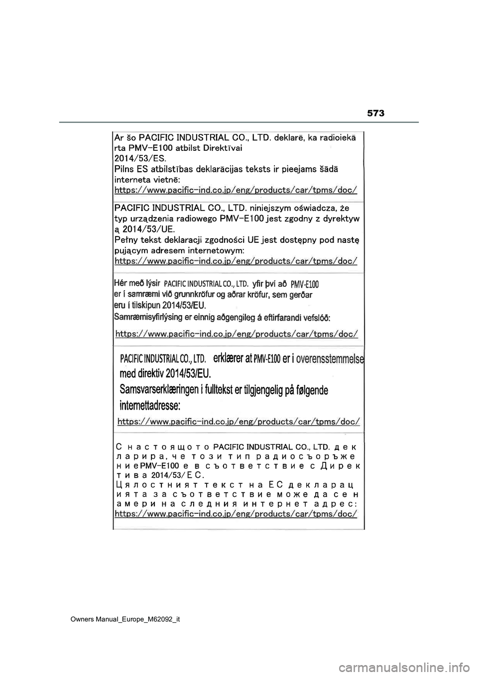 TOYOTA MIRAI 2022 Manuale duso (in Italian) 573
Owners Manual_Europe_M62092_it TOYOTA MIRAI 2022 Manuale duso (in Italian) 573
Owners Manual_Europe_M62092_it