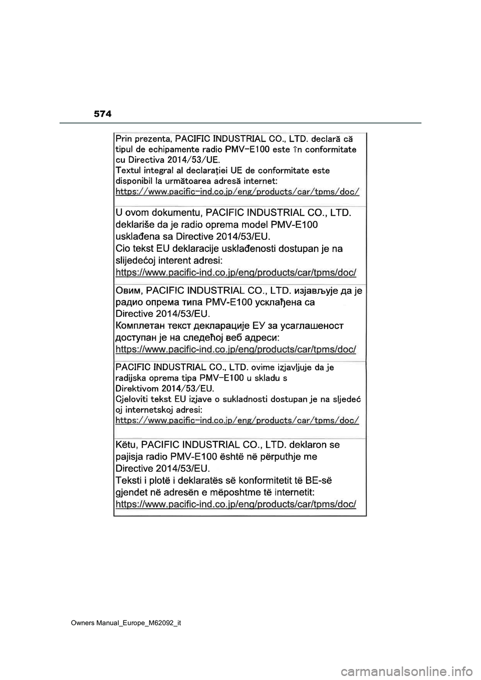 TOYOTA MIRAI 2022 Manuale duso (in Italian) 574
Owners Manual_Europe_M62092_it TOYOTA MIRAI 2022 Manuale duso (in Italian) 574
Owners Manual_Europe_M62092_it