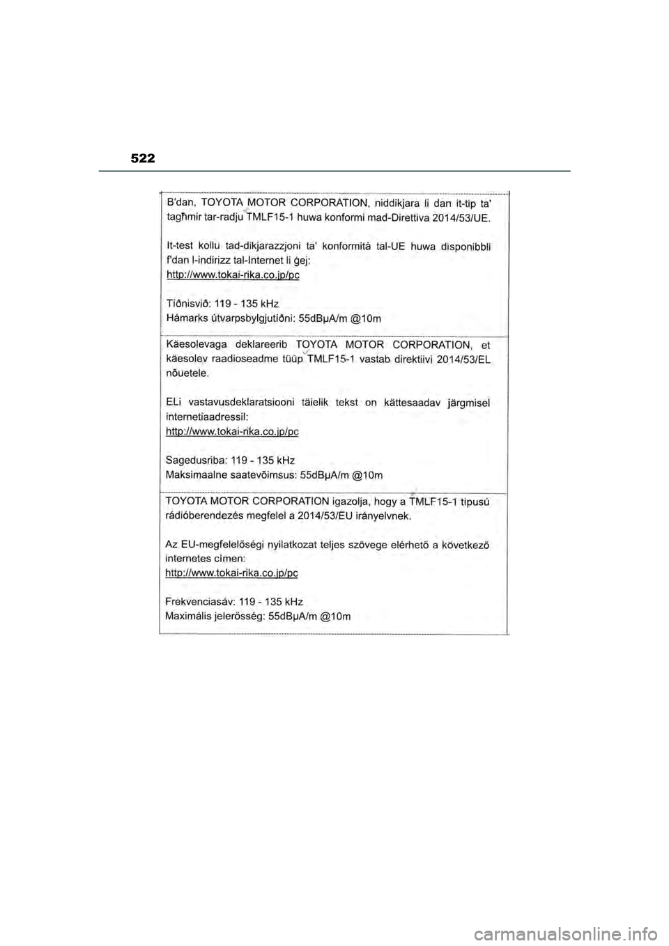 TOYOTA MIRAI 2022  Instructieboekje (in Dutch) 522
Handleiding_Europa_M62060_nl
MIRAI_OM_Europe_OM62060E.book  Page 522  Thursday, July 15, 2021  1:59 PM 