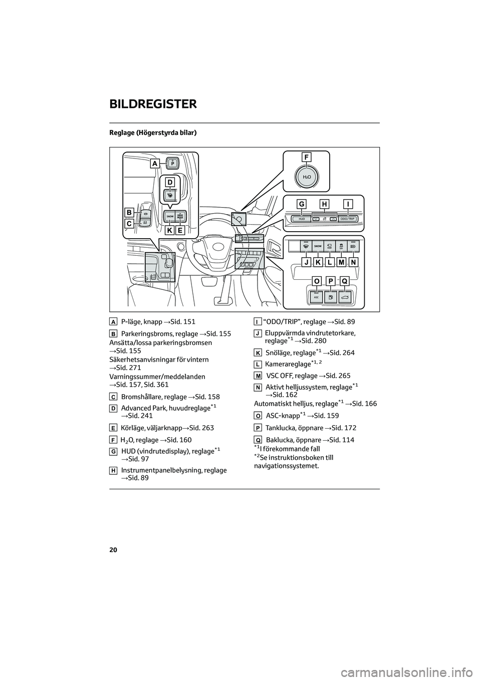 TOYOTA MIRAI 2022 Bruksanvisningar (in Swedish) Reglage (Högerstyrda bilar)
AP-läge, knapp→Sid. 151
BParkeringsbroms, reglage→Sid. 155
Ansätta/lossa parkeringsbromsen
→Sid. 155
Säkerhetsanvisningar för vintern
→Sid. 271
Varningssummer/ TOYOTA MIRAI 2022 Bruksanvisningar (in Swedish) Reglage (Högerstyrda bilar)
AP-läge, knapp→Sid. 151
BParkeringsbroms, reglage→Sid. 155
Ansätta/lossa parkeringsbromsen
→Sid. 155
Säkerhetsanvisningar för vintern
→Sid. 271
Varningssummer/