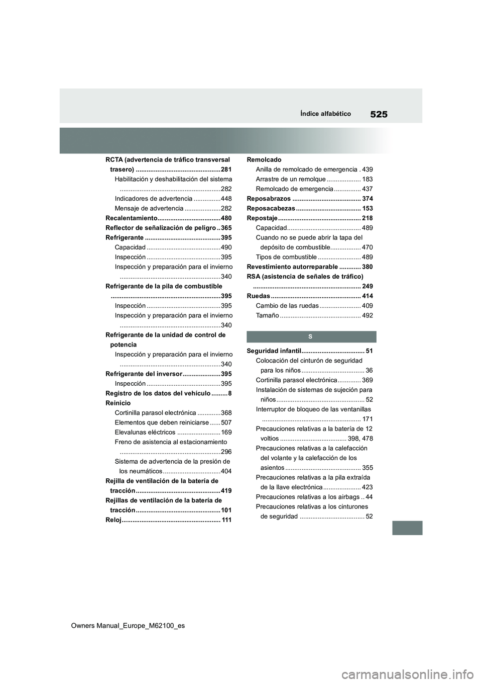 TOYOTA MIRAI 2021 Manual del propietario (in Spanish) 525
Owners Manual_Europe_M62100_es
Índice alfabético
RCTA (advertencia de tráfico transversal
trasero) ............................................... 281
Habilitación y deshabilitación del sis TOYOTA MIRAI 2021 Manual del propietario (in Spanish) 525
Owners Manual_Europe_M62100_es
Índice alfabético
RCTA (advertencia de tráfico transversal
trasero) ............................................... 281
Habilitación y deshabilitación del sis