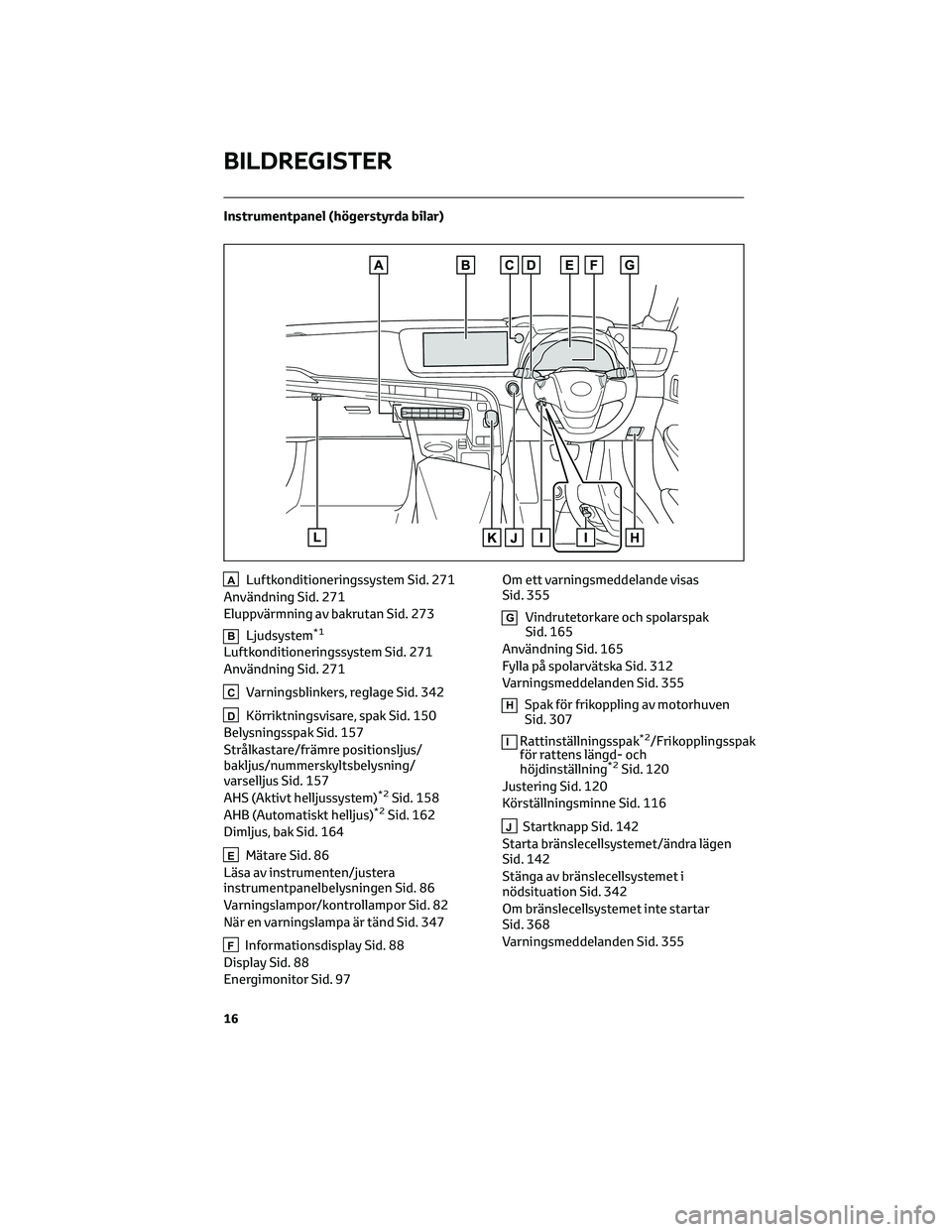 TOYOTA MIRAI 2021 Bruksanvisningar (in Swedish) Instrumentpanel (högerstyrda bilar)
ALuftkonditioneringssystem Sid. 271
Användning Sid. 271
Eluppvärmning av bakrutan Sid. 273
BLjudsystem*1
Luftkonditioneringssystem Sid. 271
Användning Sid. 271
TOYOTA MIRAI 2021 Bruksanvisningar (in Swedish) Instrumentpanel (högerstyrda bilar)
ALuftkonditioneringssystem Sid. 271
Användning Sid. 271
Eluppvärmning av bakrutan Sid. 273
BLjudsystem*1
Luftkonditioneringssystem Sid. 271
Användning Sid. 271