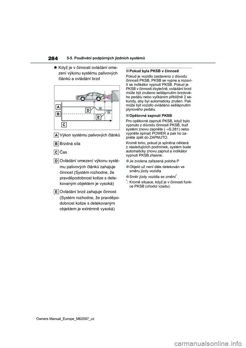 TOYOTA MIRAI 2021 Návod na použití (in Czech) 284
Owners Manual_Europe_M62097_cz
5-5. Používání podpůrných jízdních systémů
Když je v činnosti ovládání ome-
zení výkonu systému palivových
článků a ovládání brzd
Výk TOYOTA MIRAI 2021 Návod na použití (in Czech) 284
Owners Manual_Europe_M62097_cz
5-5. Používání podpůrných jízdních systémů
Když je v činnosti ovládání ome-
zení výkonu systému palivových
článků a ovládání brzd
Výk