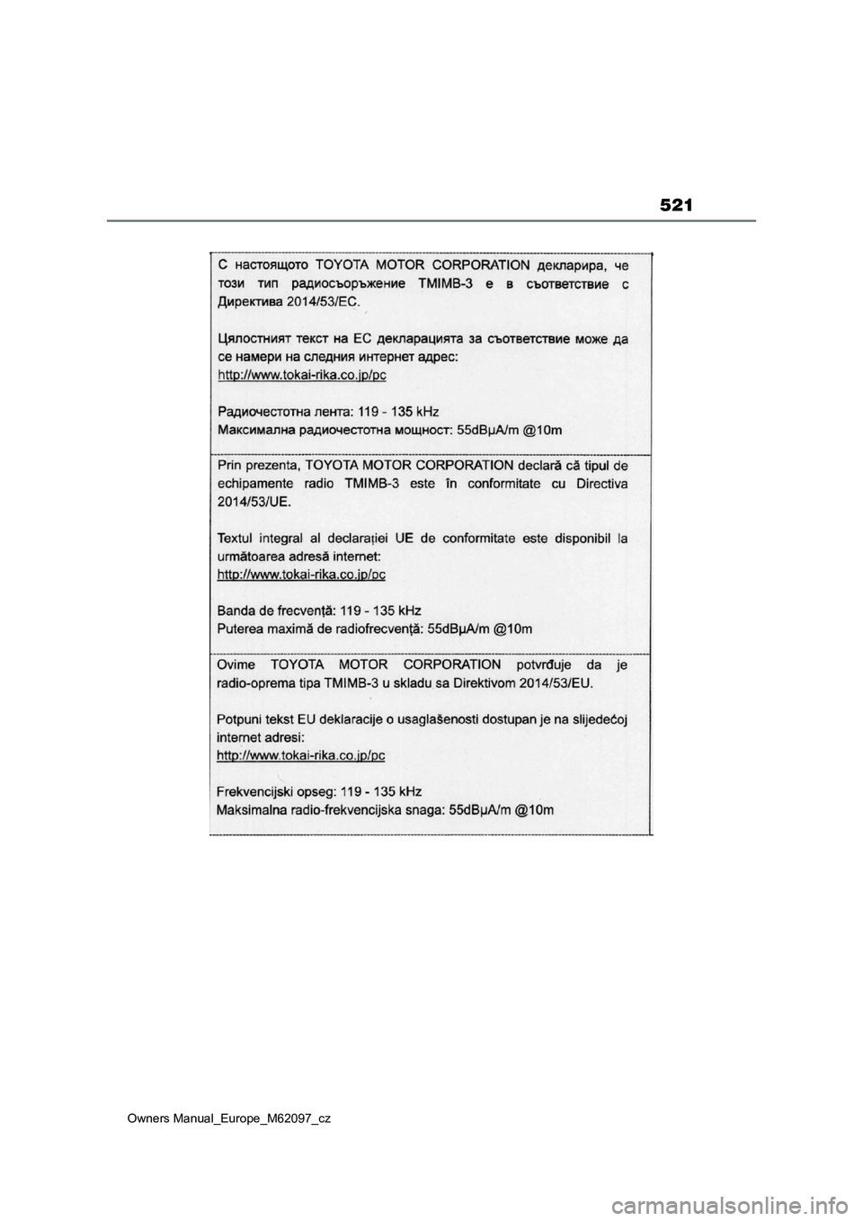 TOYOTA MIRAI 2021  Návod na použití (in Czech) 521
Owners Manual_Europe_M62097_cz 