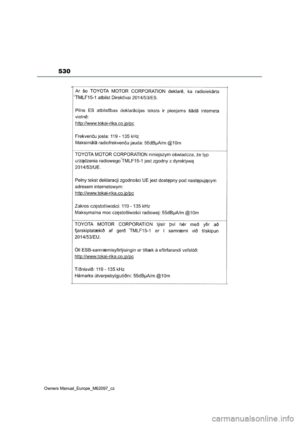 TOYOTA MIRAI 2021  Návod na použití (in Czech) 530
Owners Manual_Europe_M62097_cz 