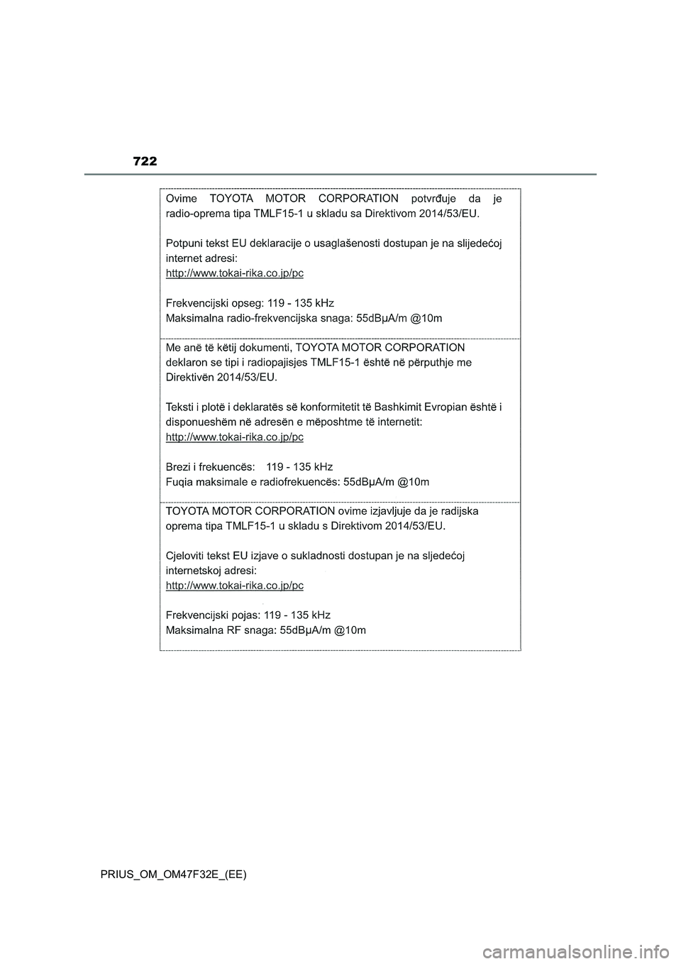 TOYOTA PRIUS 2023  Owners Manual 722
PRIUS_OM_OM47F32E_(EE) 