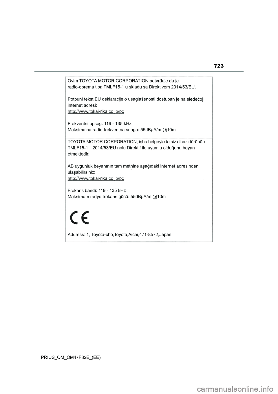 TOYOTA PRIUS 2023  Owners Manual 723
PRIUS_OM_OM47F32E_(EE) 