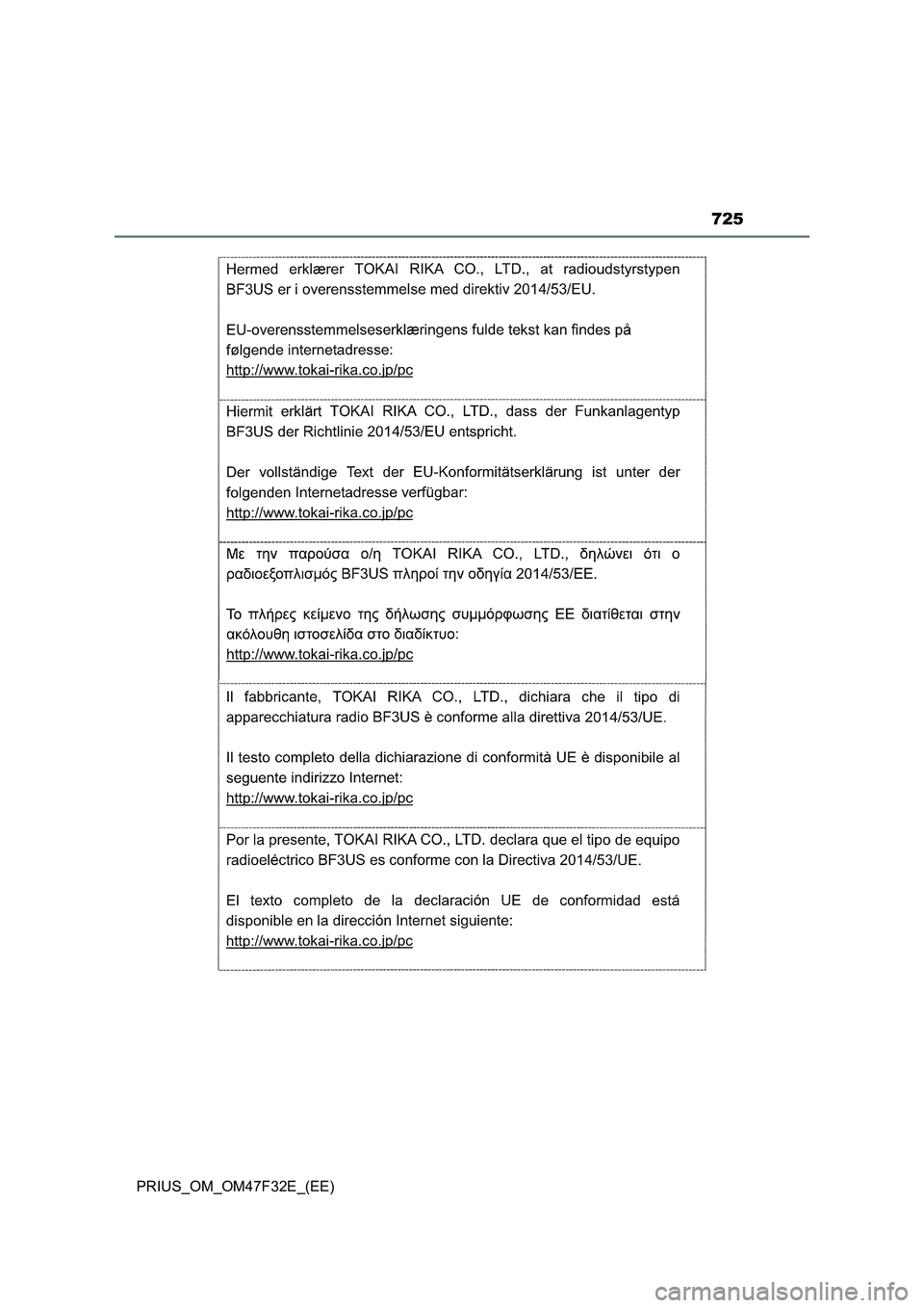 TOYOTA PRIUS 2023  Owners Manual 725
PRIUS_OM_OM47F32E_(EE) 