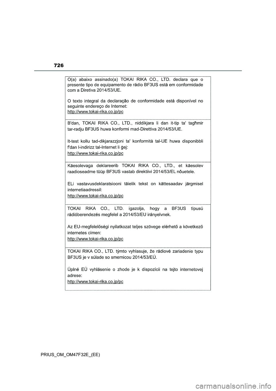TOYOTA PRIUS 2023  Owners Manual 726
PRIUS_OM_OM47F32E_(EE) 