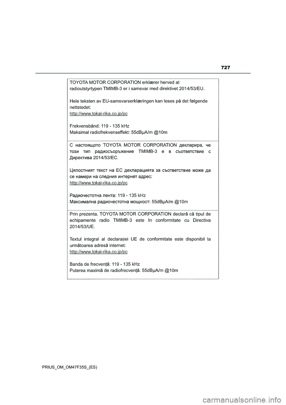 TOYOTA PRIUS 2023 Manual del propietario (in Spanish) 727
PRIUS_OM_OM47F35S_(ES) TOYOTA PRIUS 2023 Manual del propietario (in Spanish) 727
PRIUS_OM_OM47F35S_(ES)