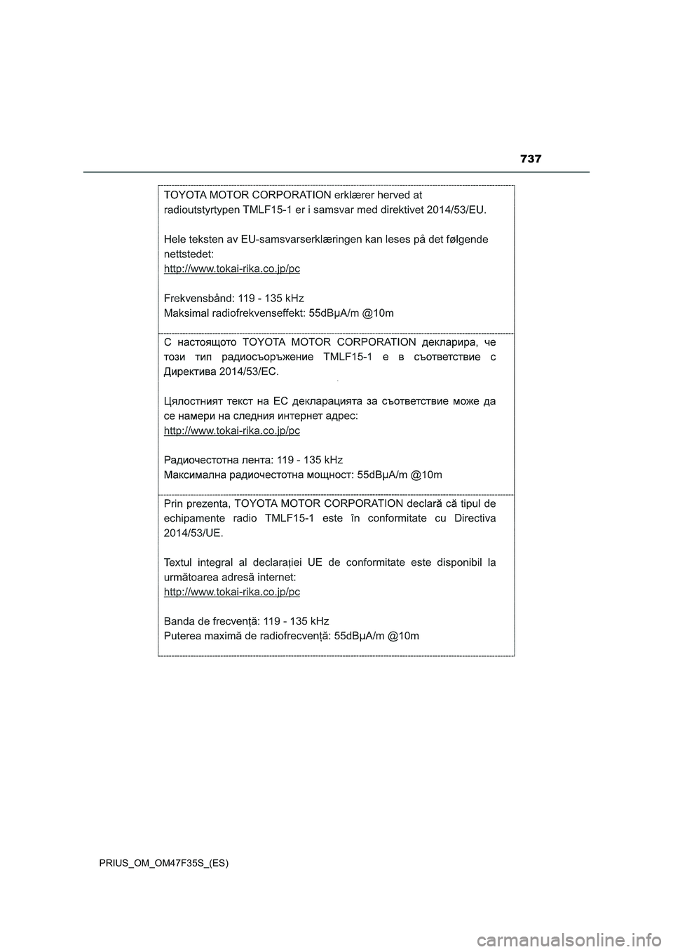 TOYOTA PRIUS 2023  Manual del propietario (in Spanish) 737
PRIUS_OM_OM47F35S_(ES) 