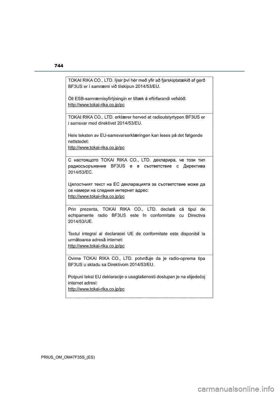 TOYOTA PRIUS 2023  Manual del propietario (in Spanish) 744
PRIUS_OM_OM47F35S_(ES) 