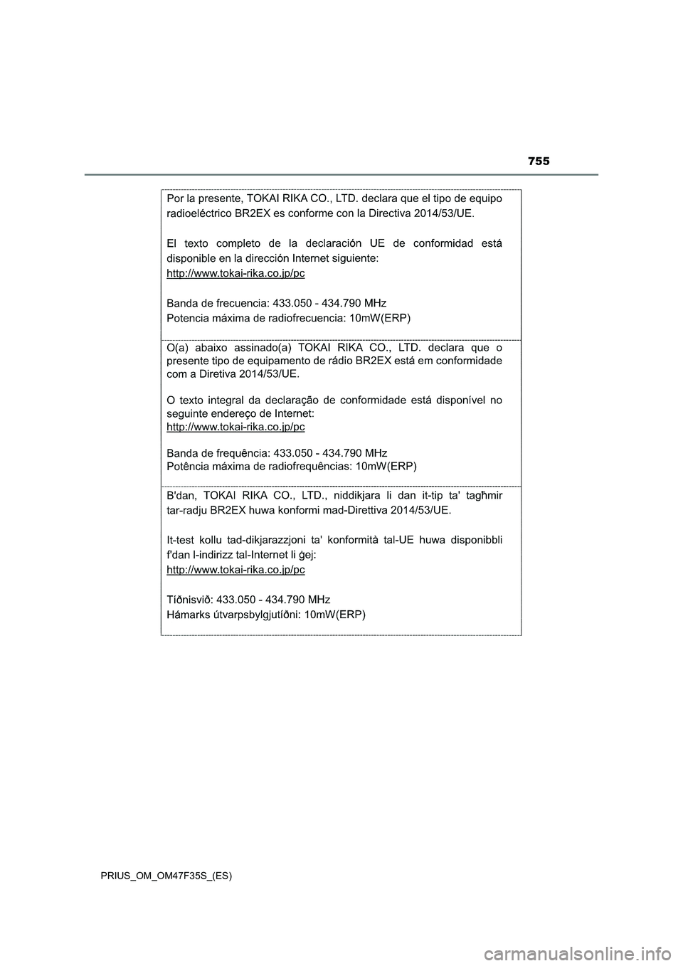 TOYOTA PRIUS 2023  Manual del propietario (in Spanish) 755
PRIUS_OM_OM47F35S_(ES) 