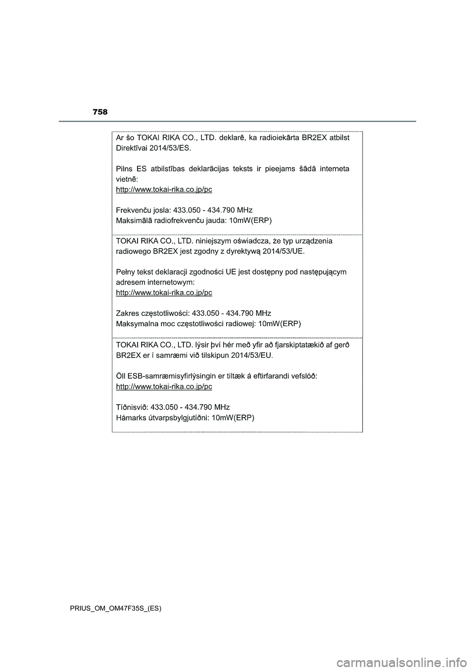 TOYOTA PRIUS 2023  Manual del propietario (in Spanish) 758
PRIUS_OM_OM47F35S_(ES) 
