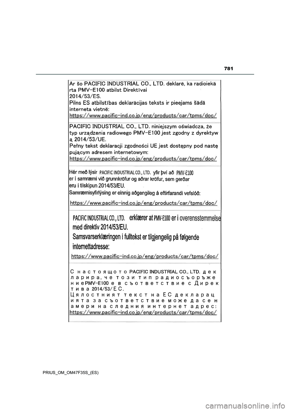 TOYOTA PRIUS 2023 Manual del propietario (in Spanish) 781
PRIUS_OM_OM47F35S_(ES) TOYOTA PRIUS 2023 Manual del propietario (in Spanish) 781
PRIUS_OM_OM47F35S_(ES)