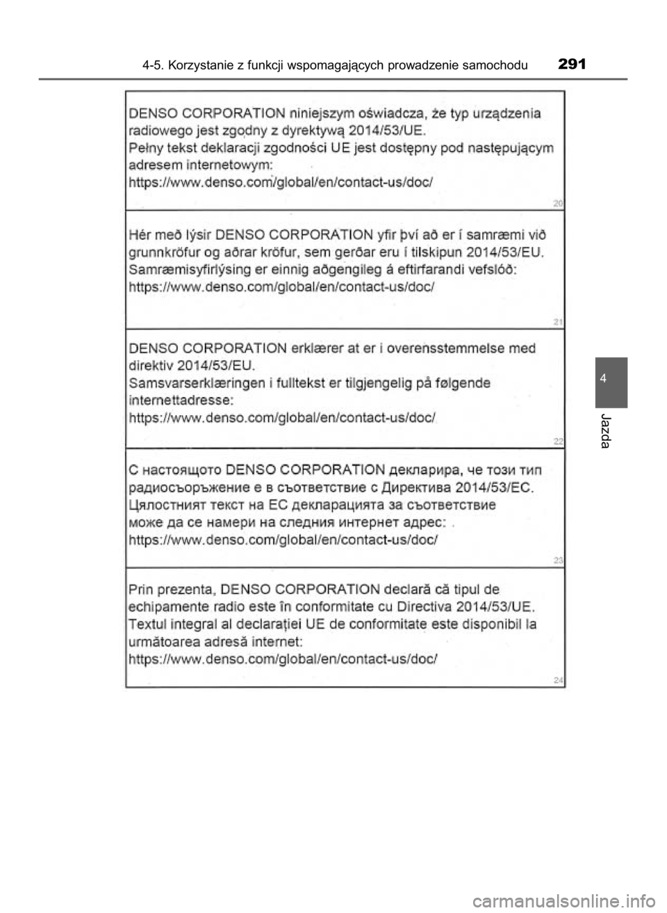 TOYOTA PRIUS 2023  Instrukcja obsługi (in Polish) 4-5. Korzystanie z funkcji wspomagajàcych prowadzenie samochodu291
4
Jazda
29 PRIUS OM47F32E  8/23/22  11:09 AM  Page 291    (Black plate) 