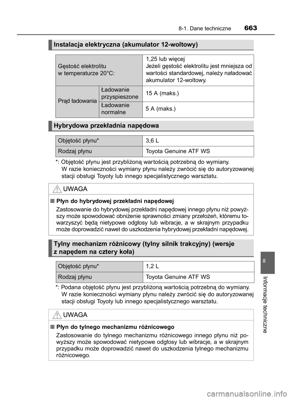 TOYOTA PRIUS 2023 Instrukcja obsługi (in Polish) *: Obj´toÊç p∏ynu jest przybli˝onà war toÊcià potrzebnà do wymiany.
W razie koniecznoÊci wymiany p∏ynu nale˝y zwróciç si´ do autoryzowanej
stacji obs∏ugi Toyoty lub innego specjalis TOYOTA PRIUS 2023 Instrukcja obsługi (in Polish) *: Obj´toÊç p∏ynu jest przybli˝onà war toÊcià potrzebnà do wymiany.
W razie koniecznoÊci wymiany p∏ynu nale˝y zwróciç si´ do autoryzowanej
stacji obs∏ugi Toyoty lub innego specjalis