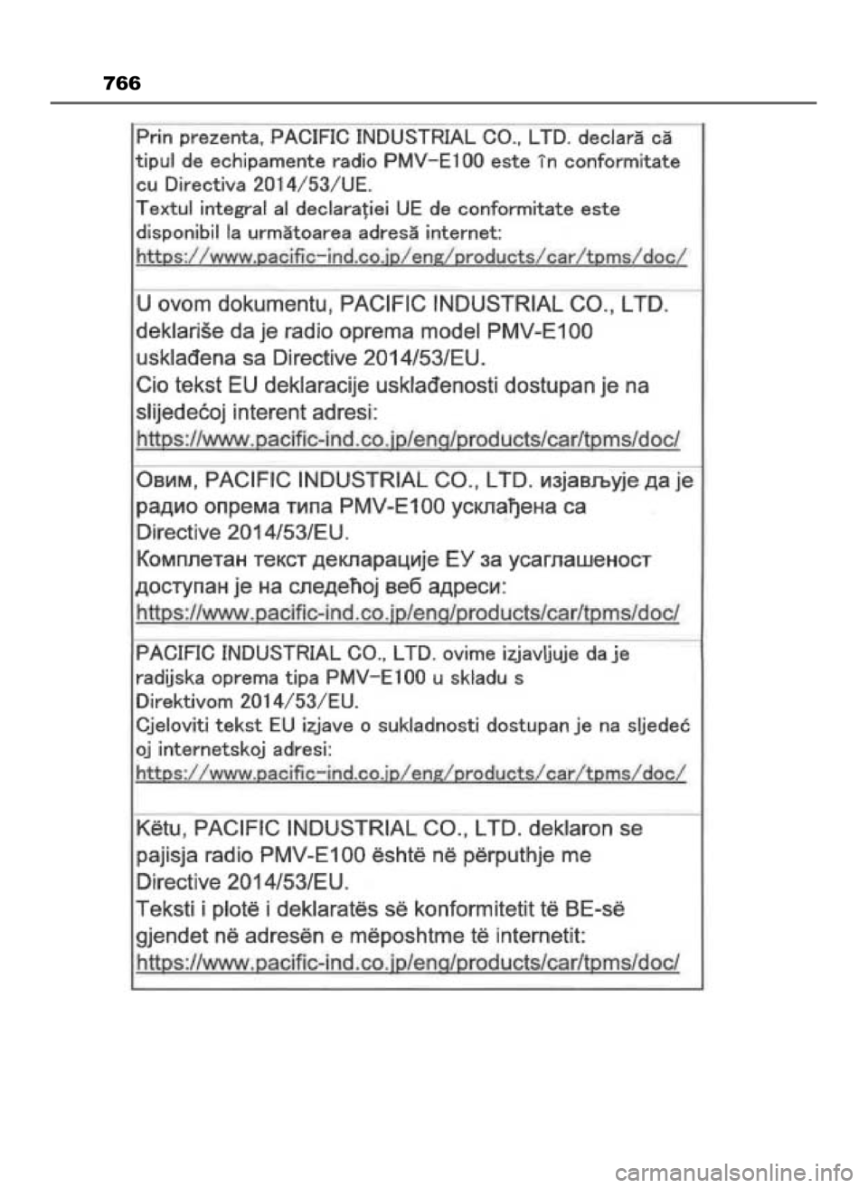 TOYOTA PRIUS 2023  Instrukcja obsługi (in Polish) 766
29 PRIUS OM47F32E  8/23/22  11:11 AM  Page 766    (Black plate) 