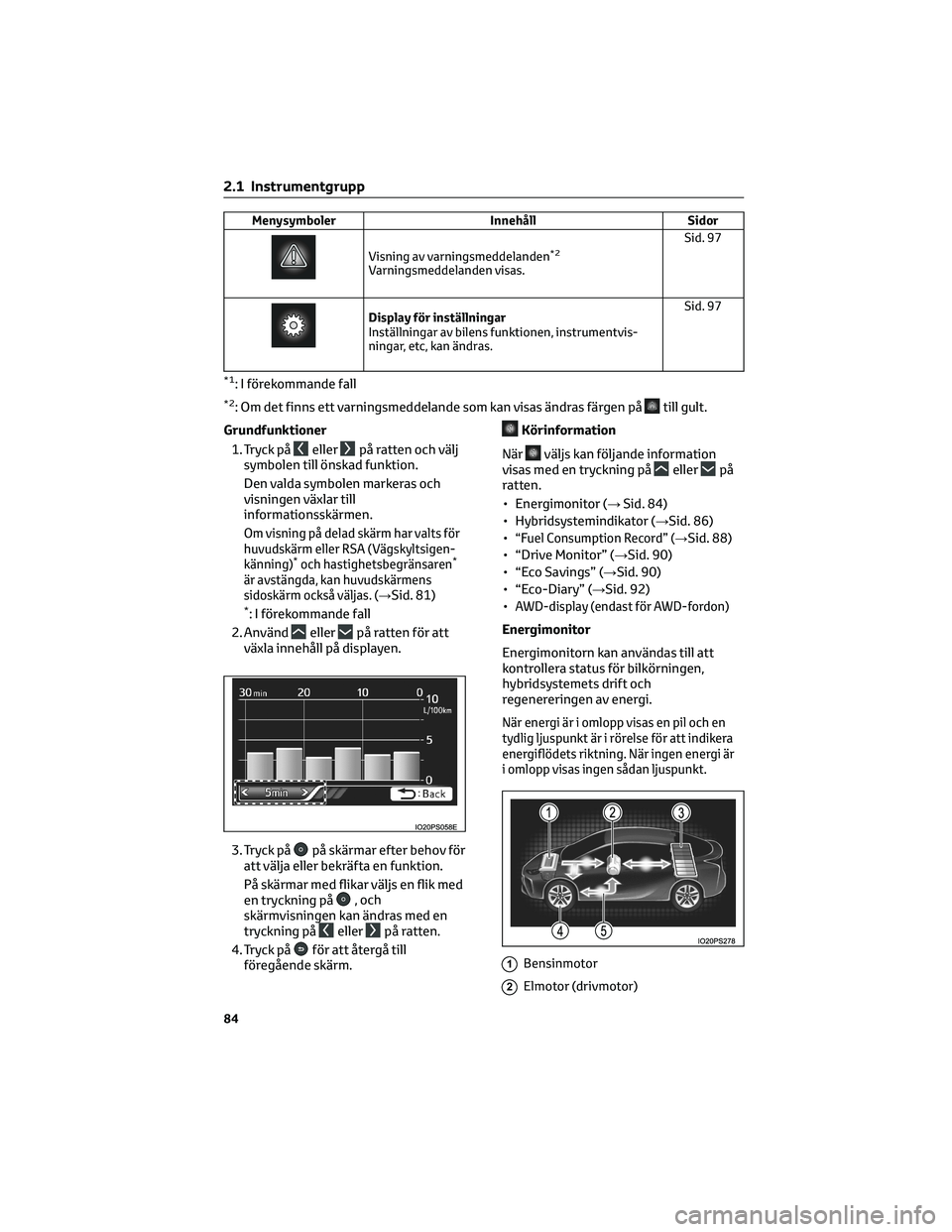 TOYOTA PRIUS 2023 Bruksanvisningar (in Swedish) MenysymbolerInnehållSidor
Visning av varningsmeddelanden*2
Varningsmeddelanden visas. Sid. 97
Display för inställningar
Inställningar av bilens funktionen, instrumentvis-
ningar, etc, kan ändras. TOYOTA PRIUS 2023 Bruksanvisningar (in Swedish) MenysymbolerInnehållSidor
Visning av varningsmeddelanden*2
Varningsmeddelanden visas. Sid. 97
Display för inställningar
Inställningar av bilens funktionen, instrumentvis-
ningar, etc, kan ändras.