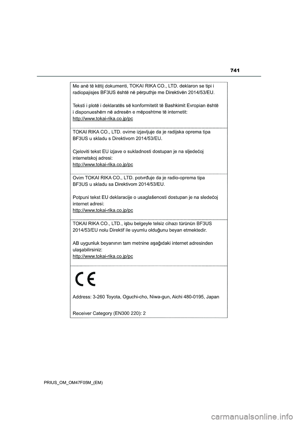 TOYOTA PRIUS 2022 Betriebsanleitungen (in German) 741
PRIUS_OM_OM47F05M_(EM) TOYOTA PRIUS 2022 Betriebsanleitungen (in German) 741
PRIUS_OM_OM47F05M_(EM)