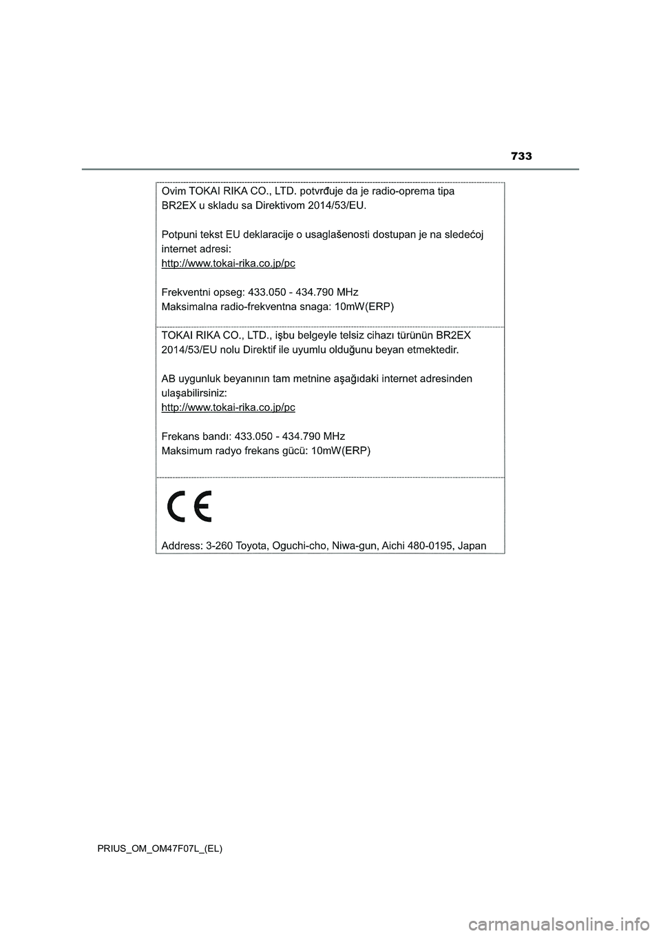 TOYOTA PRIUS 2022  Manuale duso (in Italian) 733
PRIUS_OM_OM47F07L_(EL) 