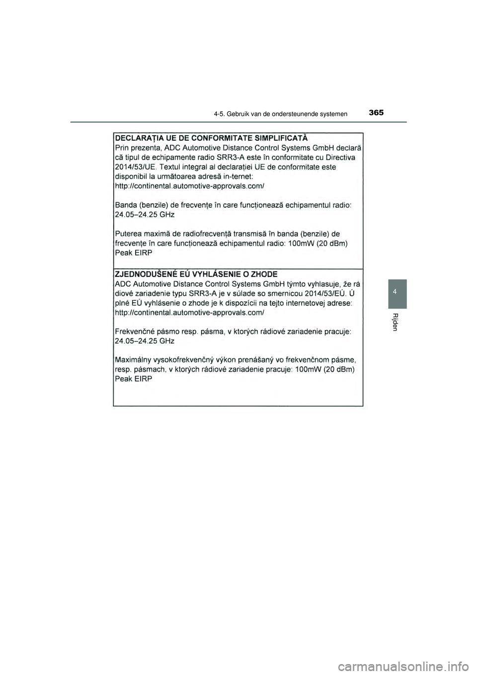 TOYOTA PRIUS 2022  Instructieboekje (in Dutch) 3654-5. Gebruik van de ondersteunende systemen
4
Rijden
PRIUS_OM_OM47F03E_(EE)
PRIUS_OM_OM47F03E_(EE).book  Page 365  Thursday, May 6, 2021  12:21 PM 