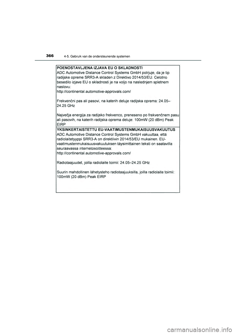 TOYOTA PRIUS 2022  Instructieboekje (in Dutch) 3664-5. Gebruik van de ondersteunende systemen
PRIUS_OM_OM47F03E_(EE)
PRIUS_OM_OM47F03E_(EE).book  Page 366  Thursday, May 6, 2021  12:21 PM 