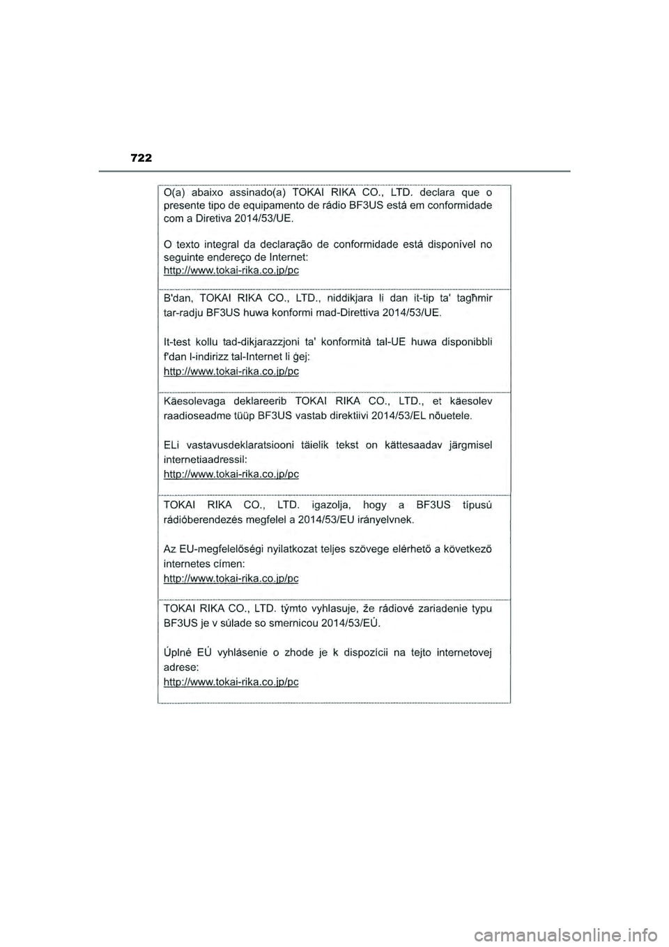 TOYOTA PRIUS 2022  Instructieboekje (in Dutch) 722
PRIUS_OM_OM47F03E_(EE)
PRIUS_OM_OM47F03E_(EE).book  Page 722  Thursday, May 6, 2021  12:21 PM 
