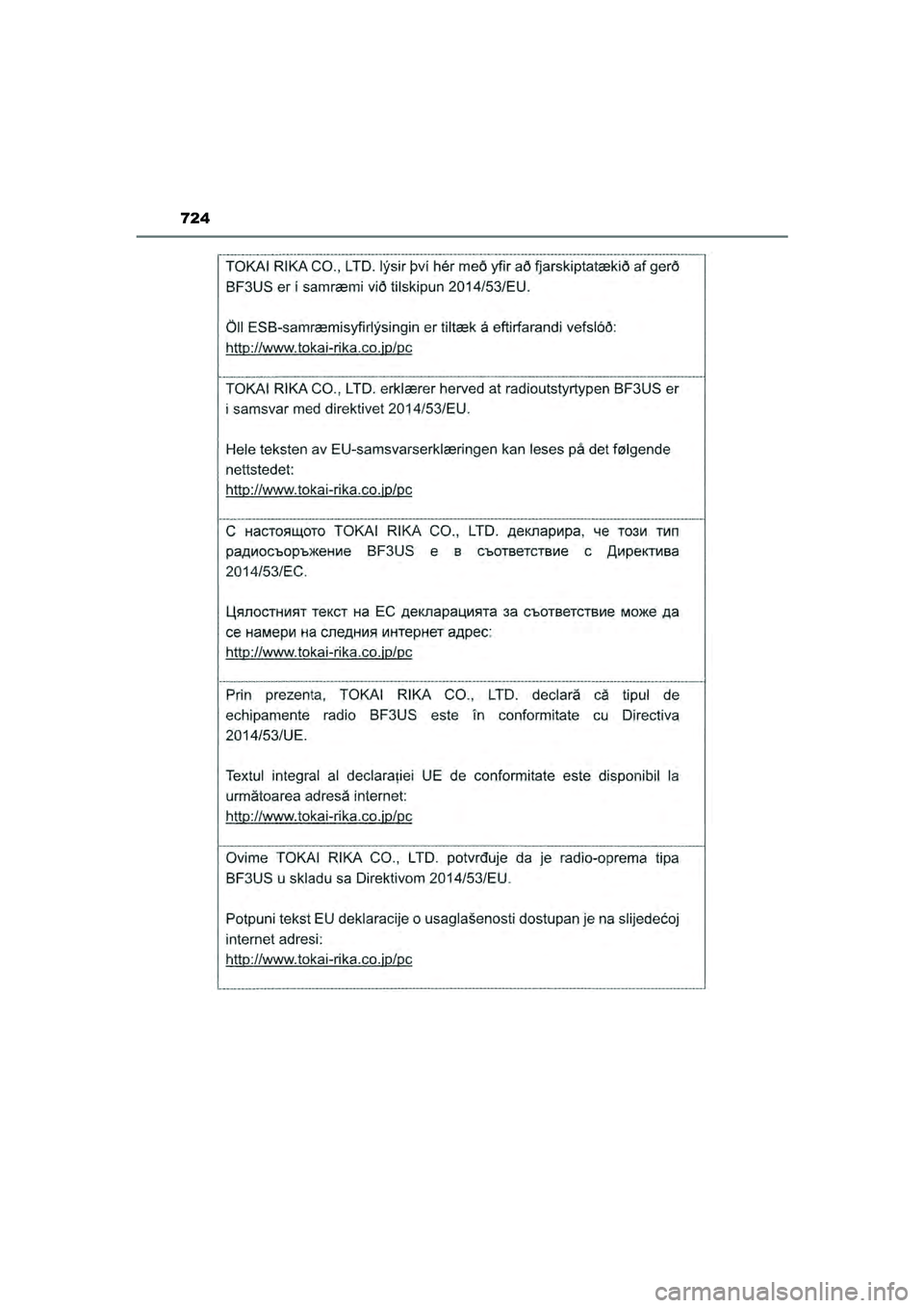 TOYOTA PRIUS 2022  Instructieboekje (in Dutch) 724
PRIUS_OM_OM47F03E_(EE)
PRIUS_OM_OM47F03E_(EE).book  Page 724  Thursday, May 6, 2021  12:21 PM 