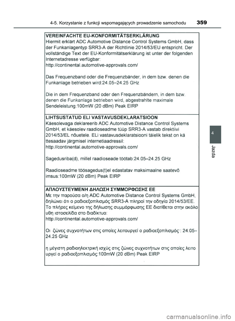 TOYOTA PRIUS 2022  Instrukcja obsługi (in Polish) 4-5. Korzystanie z funkcji wspomagajàcych prowadzenie samochodu359
4
Jazda
21 PRIUS OM47F03E  6/22/21  8:37 AM  Page 359    (Black plate) 