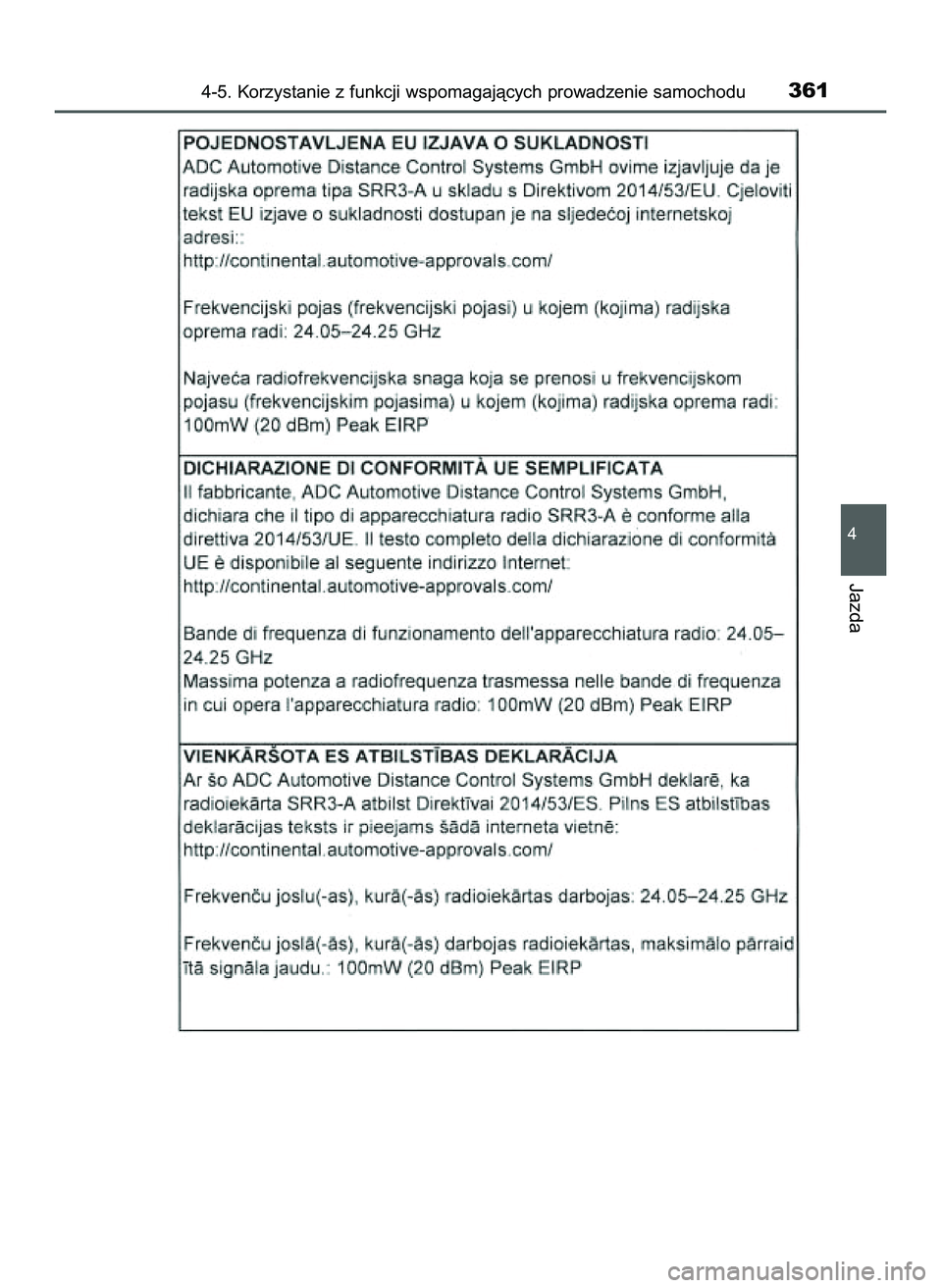 TOYOTA PRIUS 2022  Instrukcja obsługi (in Polish) 4-5. Korzystanie z funkcji wspomagajàcych prowadzenie samochodu361
4
Jazda
21 PRIUS OM47F03E  6/22/21  8:37 AM  Page 361    (Black plate) 