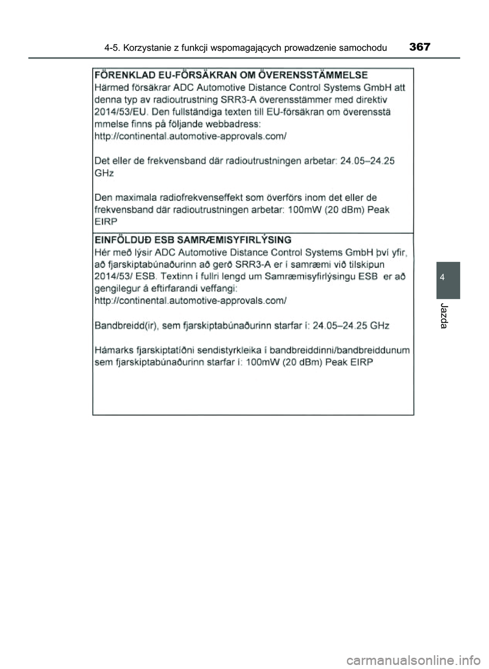 TOYOTA PRIUS 2022  Instrukcja obsługi (in Polish) 4-5. Korzystanie z funkcji wspomagajàcych prowadzenie samochodu367
4
Jazda
21 PRIUS OM47F03E  6/22/21  8:37 AM  Page 367    (Black plate) 