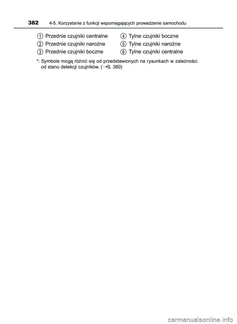 TOYOTA PRIUS 2022  Instrukcja obsługi (in Polish) *: Symbole  mogà  ró˝niç  si´  od  przedstawionych  na  rysunkach  w zale˝noÊci
od stanu detekcji czujników. (
S. 380)
3824-5. Korzystanie z funkcji wspomagajàcych prowadzenie samochodu
Prze