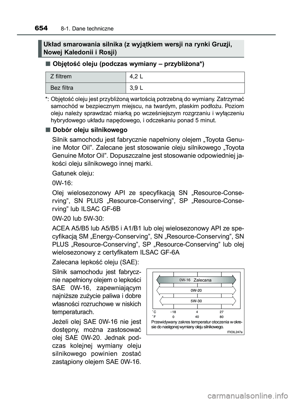 TOYOTA PRIUS 2022 Instrukcja obsługi (in Polish) Obj´toÊç oleju (podczas wymiany – przybli˝ona*)
*: Obj´toÊç oleju jest przybli˝onà war toÊcià potrzebnà do wymiany. Zatrzymaç
samochód w bezpiecznym miejscu, na twardym, p∏askim TOYOTA PRIUS 2022 Instrukcja obsługi (in Polish) Obj´toÊç oleju (podczas wymiany – przybli˝ona*)
*: Obj´toÊç oleju jest przybli˝onà war toÊcià potrzebnà do wymiany. Zatrzymaç
samochód w bezpiecznym miejscu, na twardym, p∏askim