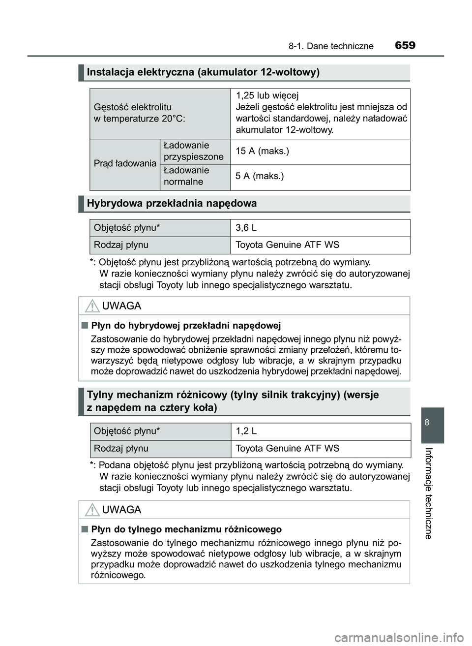 TOYOTA PRIUS 2022  Instrukcja obsługi (in Polish) *: Obj´toÊç p∏ynu jest przybli˝onà war toÊcià potrzebnà do wymiany.
W razie koniecznoÊci wymiany p∏ynu nale˝y zwróciç si´ do autoryzowanej
stacji obs∏ugi Toyoty lub innego specjalis