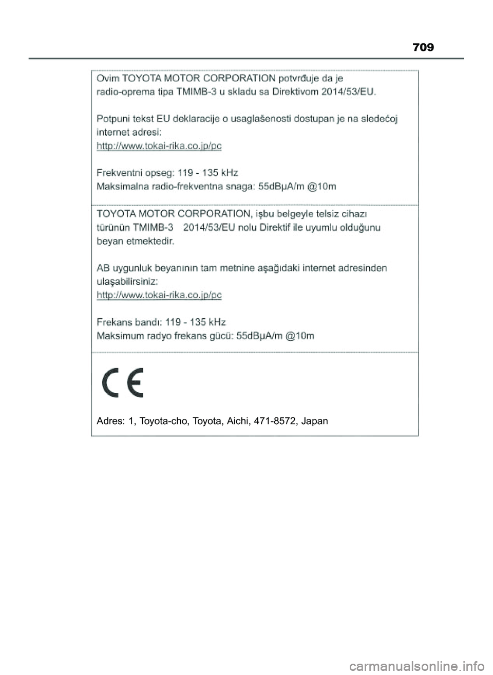 TOYOTA PRIUS 2022 Instrukcja obsługi (in Polish) 709
Adres: 1, Toyota-cho, Toyota, Aichi, 471-8572, Japan
21 PRIUS OM47F03E 6/22/21 8:38 AM Page 709 (Black plate) TOYOTA PRIUS 2022 Instrukcja obsługi (in Polish) 709
Adres: 1, Toyota-cho, Toyota, Aichi, 471-8572, Japan
21 PRIUS OM47F03E 6/22/21 8:38 AM Page 709 (Black plate)