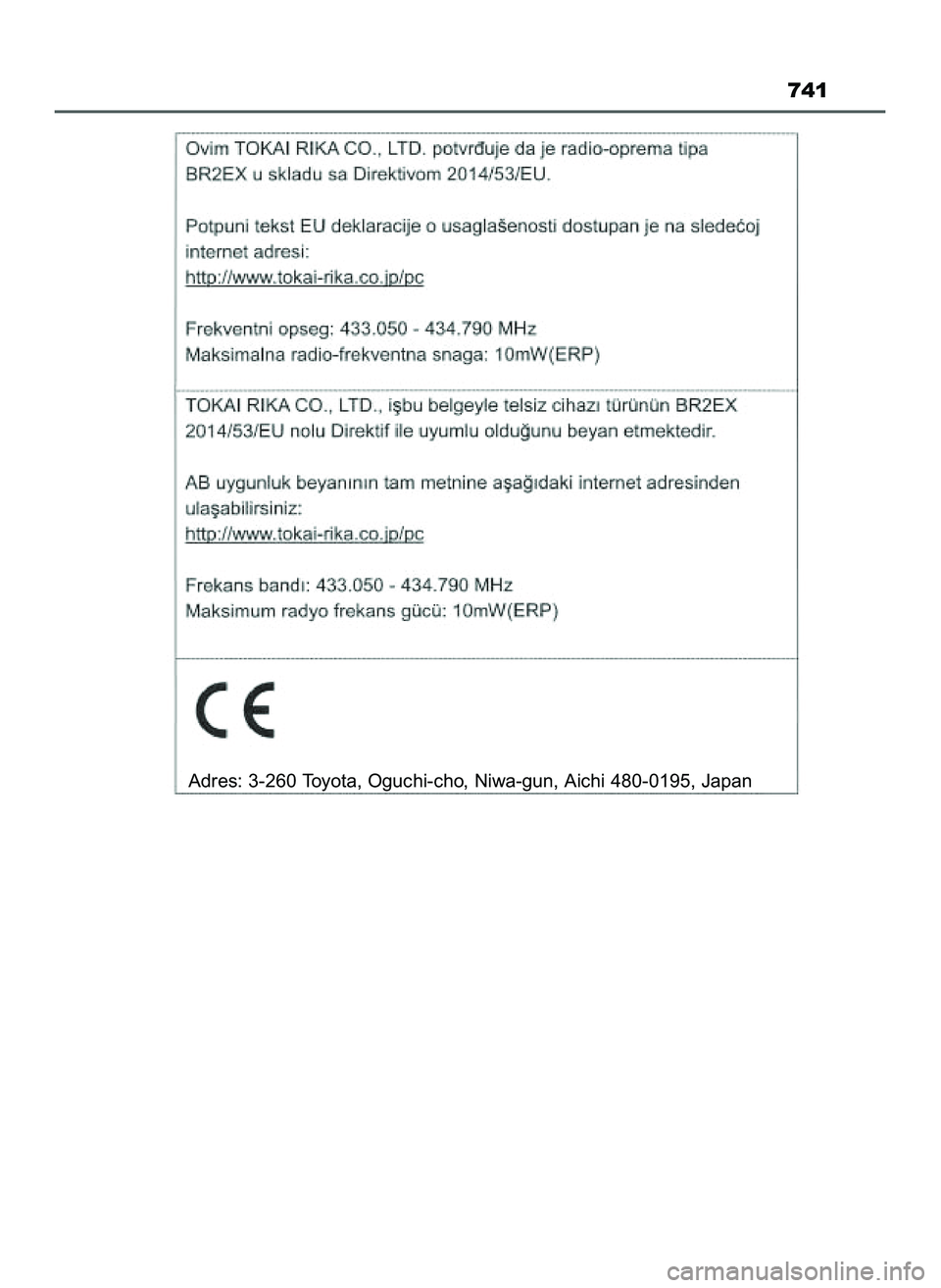 TOYOTA PRIUS 2022 Instrukcja obsługi (in Polish) 741
Adres: 3-260 Toyota, Oguchi-cho, Niwa-gun, Aichi 480-0195, Japan
21 PRIUS OM47F03E 6/22/21 8:38 AM Page 741 (Black plate) TOYOTA PRIUS 2022 Instrukcja obsługi (in Polish) 741
Adres: 3-260 Toyota, Oguchi-cho, Niwa-gun, Aichi 480-0195, Japan
21 PRIUS OM47F03E 6/22/21 8:38 AM Page 741 (Black plate)