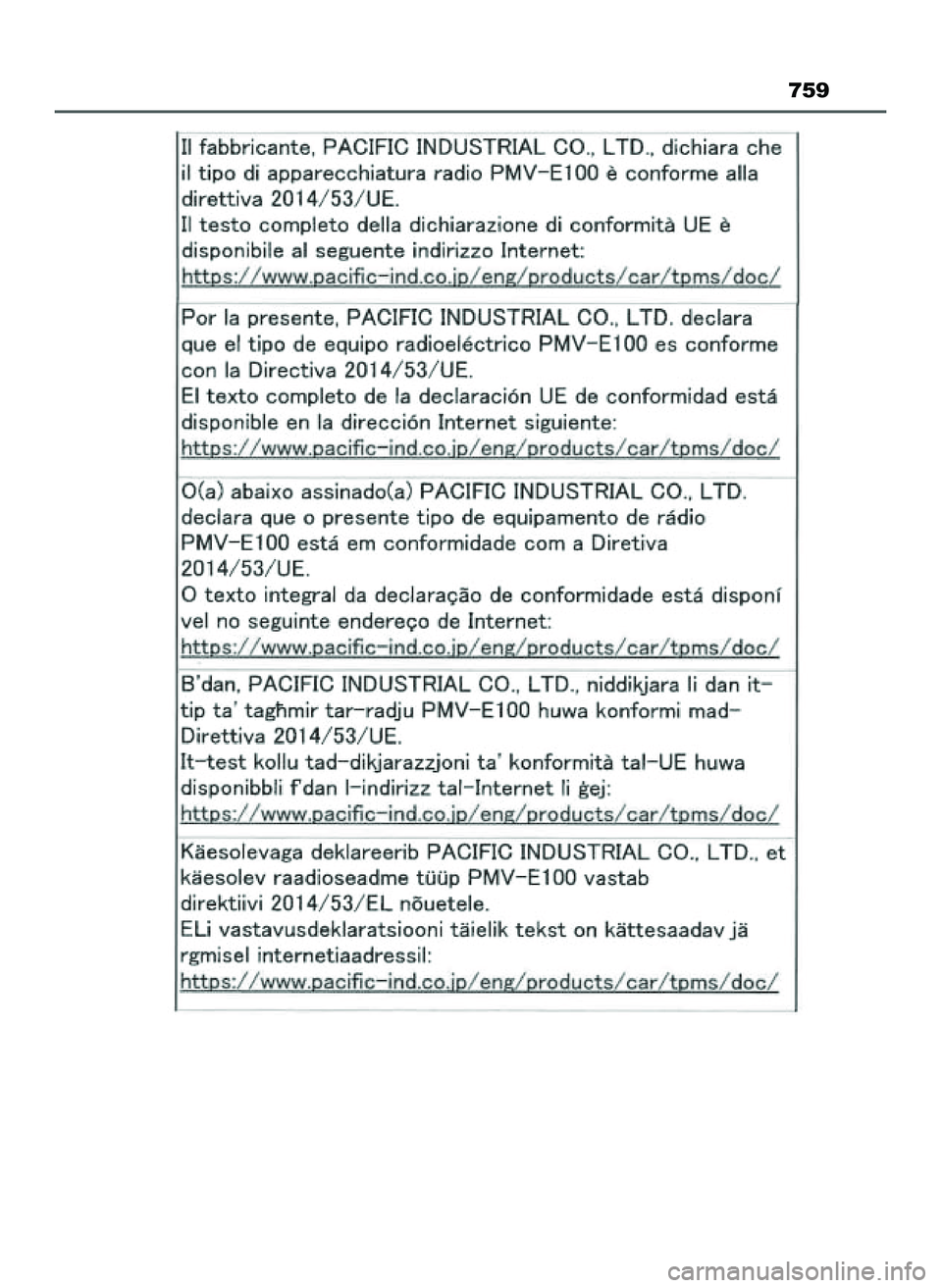 TOYOTA PRIUS 2022  Instrukcja obsługi (in Polish) 759
21 PRIUS OM47F03E  6/22/21  8:39 AM  Page 759    (Black plate) 