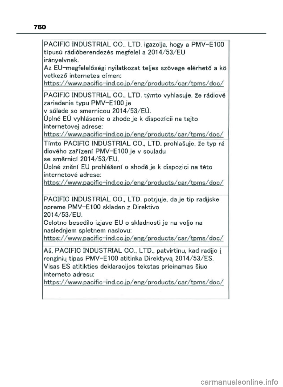 TOYOTA PRIUS 2022  Instrukcja obsługi (in Polish) 760
21 PRIUS OM47F03E  6/22/21  8:39 AM  Page 760    (Black plate) 