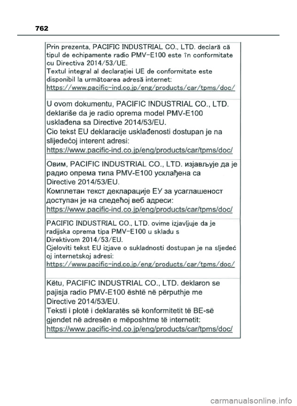 TOYOTA PRIUS 2022  Instrukcja obsługi (in Polish) 762
21 PRIUS OM47F03E  6/22/21  8:39 AM  Page 762    (Black plate) 