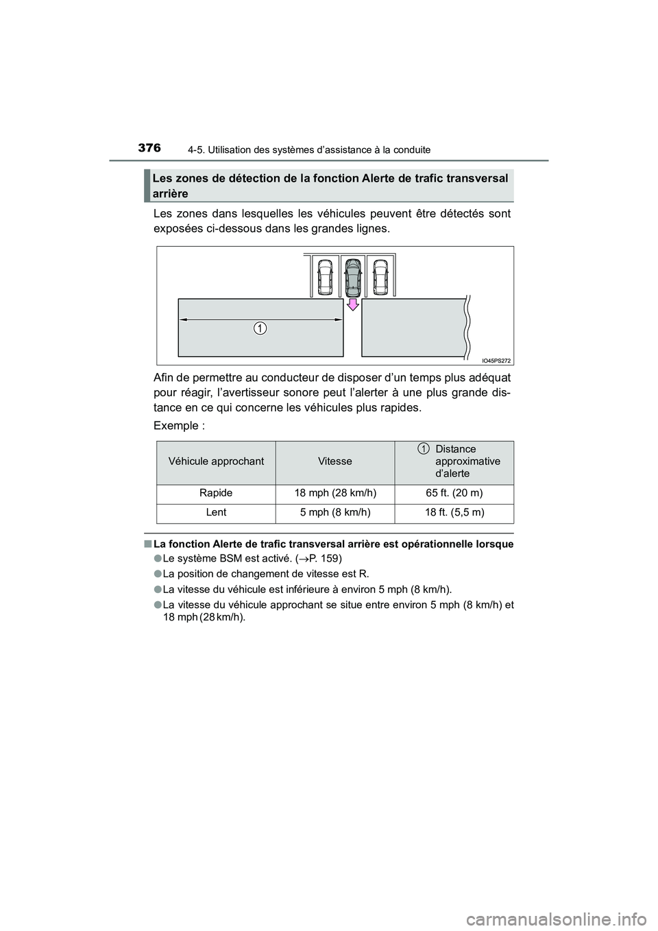 TOYOTA PRIUS 2021  Manuel du propriétaire (in French) 376
PRIUS_OM_OM47E09D_(D)
4-5. Utilisation des systèmes d’assistance à la conduite
Les  zones  dans  lesquelles  les  véhicules  peuvent  être  détectés  sont
exposées ci-dessous dans les gra