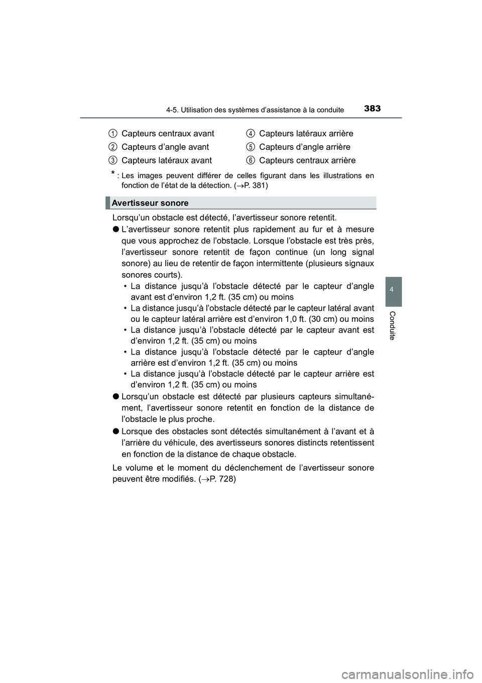 TOYOTA PRIUS 2021  Manuel du propriétaire (in French) PRIUS_OM_OM47E09D_(D)
3834-5. Utilisation des systèmes d’assistance à la conduite
4
Conduite
* : Les  images  peuvent  différer  de  celles  figurant  dans  les  illustrations  en
fonction de l