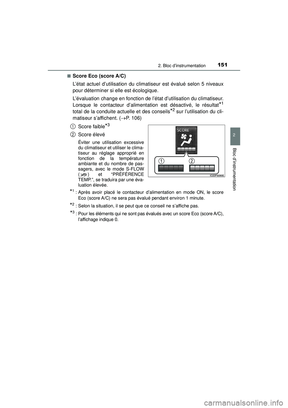TOYOTA PRIUS 2020  Manuel du propriétaire (in French) PRIUS_OM_OM47D44D_(D)
1512. Bloc d’instrumentation
2
Bloc d’instrumentation
■Score Eco (score A/C)
L’état actuel d’utilisation du climatiseur est évalué selon 5 niveaux
pour déterminer s TOYOTA PRIUS 2020  Manuel du propriétaire (in French) PRIUS_OM_OM47D44D_(D)
1512. Bloc d’instrumentation
2
Bloc d’instrumentation
■Score Eco (score A/C)
L’état actuel d’utilisation du climatiseur est évalué selon 5 niveaux
pour déterminer s