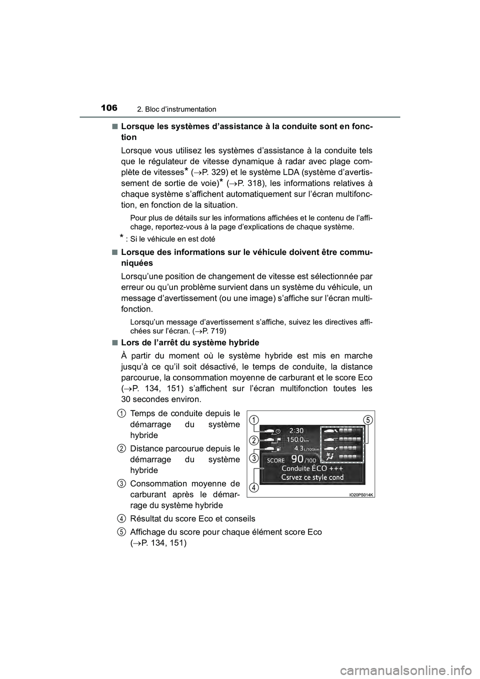 TOYOTA PRIUS 2019 Manuel du propriétaire (in French) 106
PRIUS_OM_OM47C35D_(D)
2. Bloc d’instrumentation
■Lorsque les systèmes d’assistance à la conduite sont en fonc-
tion
Lorsque vous utilisez les systèmes d’assistance à la conduite tels
q TOYOTA PRIUS 2019 Manuel du propriétaire (in French) 106
PRIUS_OM_OM47C35D_(D)
2. Bloc d’instrumentation
■Lorsque les systèmes d’assistance à la conduite sont en fonc-
tion
Lorsque vous utilisez les systèmes d’assistance à la conduite tels
q